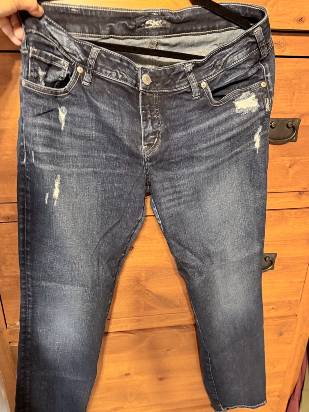 Silver Jeans Distressed Dark Blue Boyfriend Jeans
